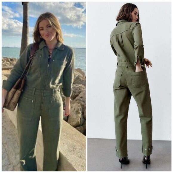 Zara Utility Jumpsuit Khaki New - Picture 1 of 5
